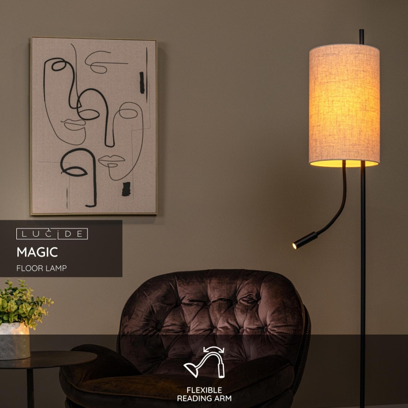 Lucide MAGIC - Stojacia lampa - Ø 24 cm - 1xE27 - Čierna